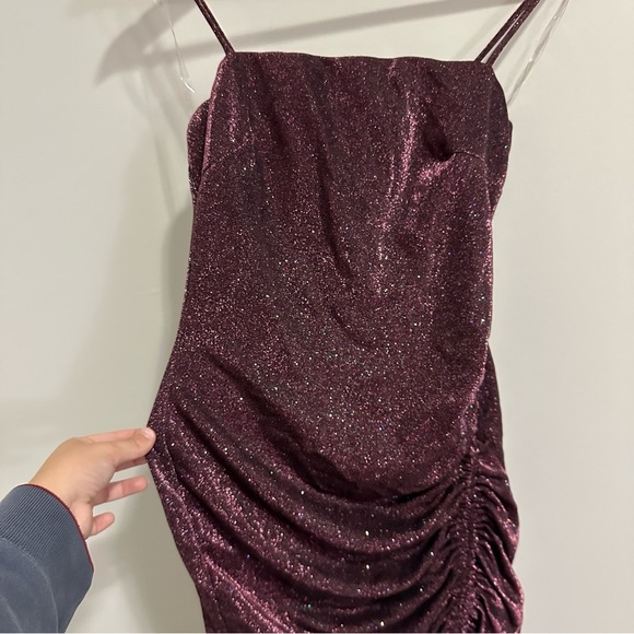 3/$20⚡️ Too Glam Purple Glitter Mini Dress Rouched Side Homecoming Dance - Picture 8 of 14